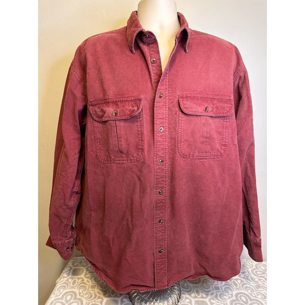 Vintage Cabelas Red Deerskin Chamois Button Front Shirt Heavy Flannel Xl Tall